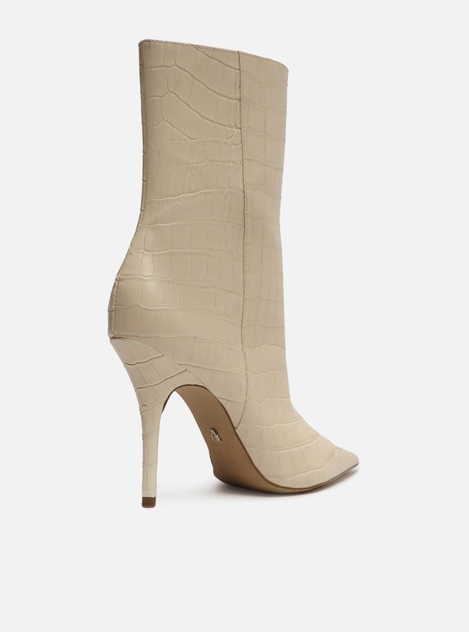 Bota Off-White Croco Cano Médio Salto Alto Fino