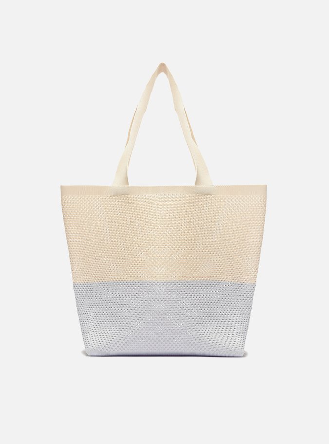 Bolsa Shopping Bege e Azul Grande Crochê
