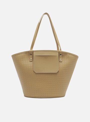 Bolsa Shopping Bege Tressê Grande Bolso Frontal