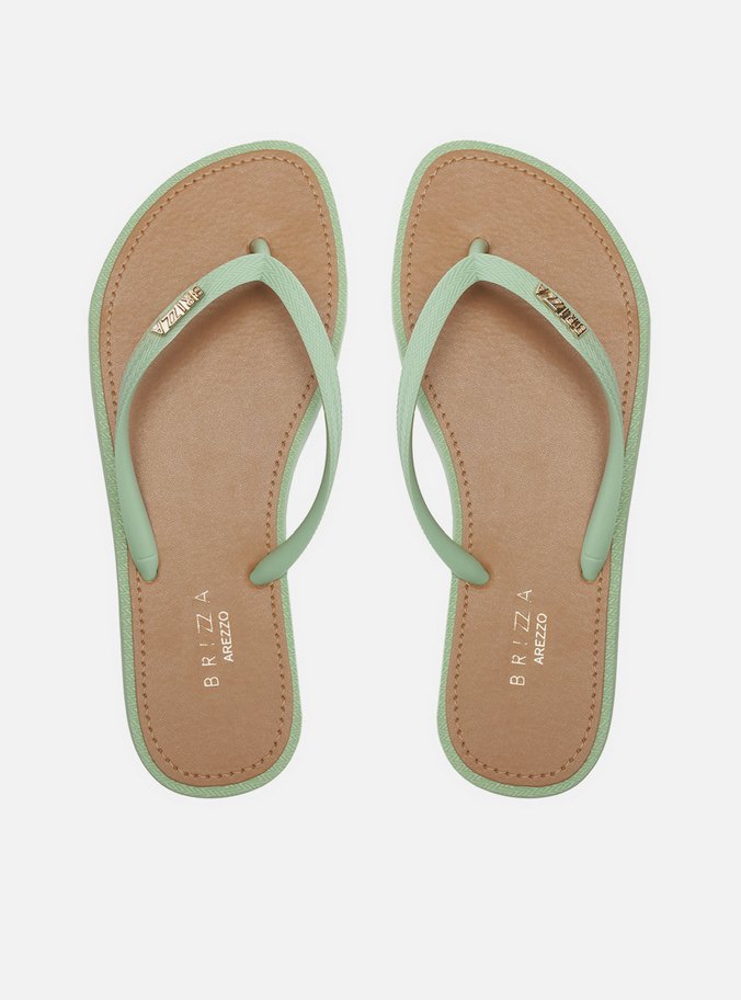 Chinelo de Dedo Tiras Verde Palmilha Marrom