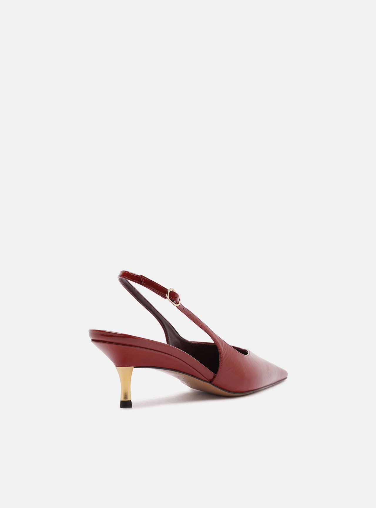 Scarpin Vermelho Couro Slingback Salto Médio Dourado — foto 3