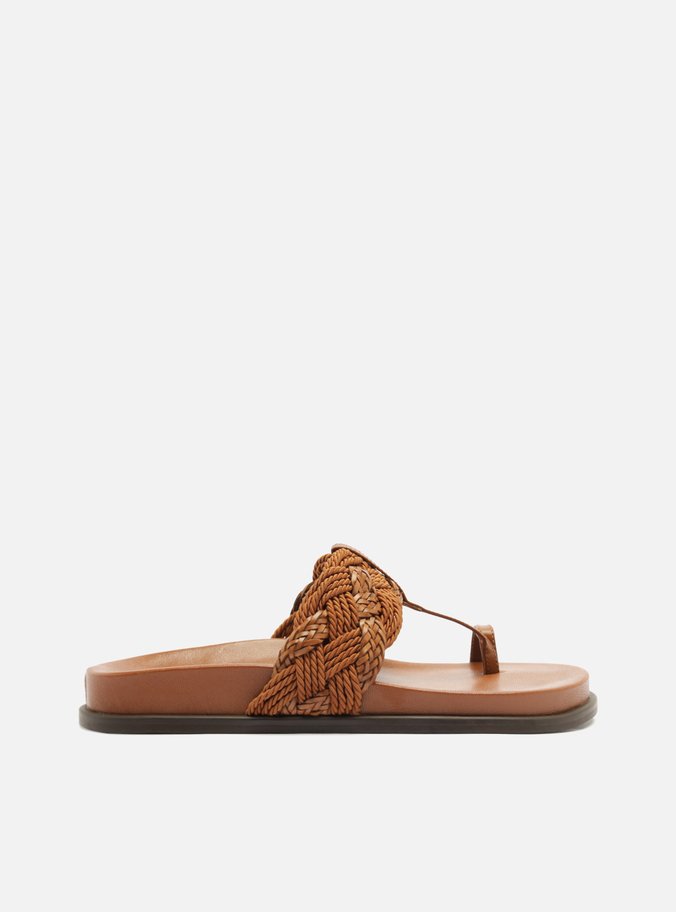 Sandália Rasteira Marrom Bico Redondo