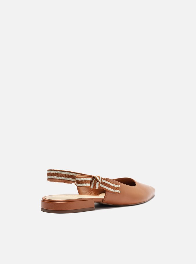 Sapatilha Marrom Couro Slingback Laço