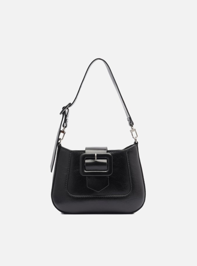 Bolsa Tiracolo Preta Couro Pequena Fivela