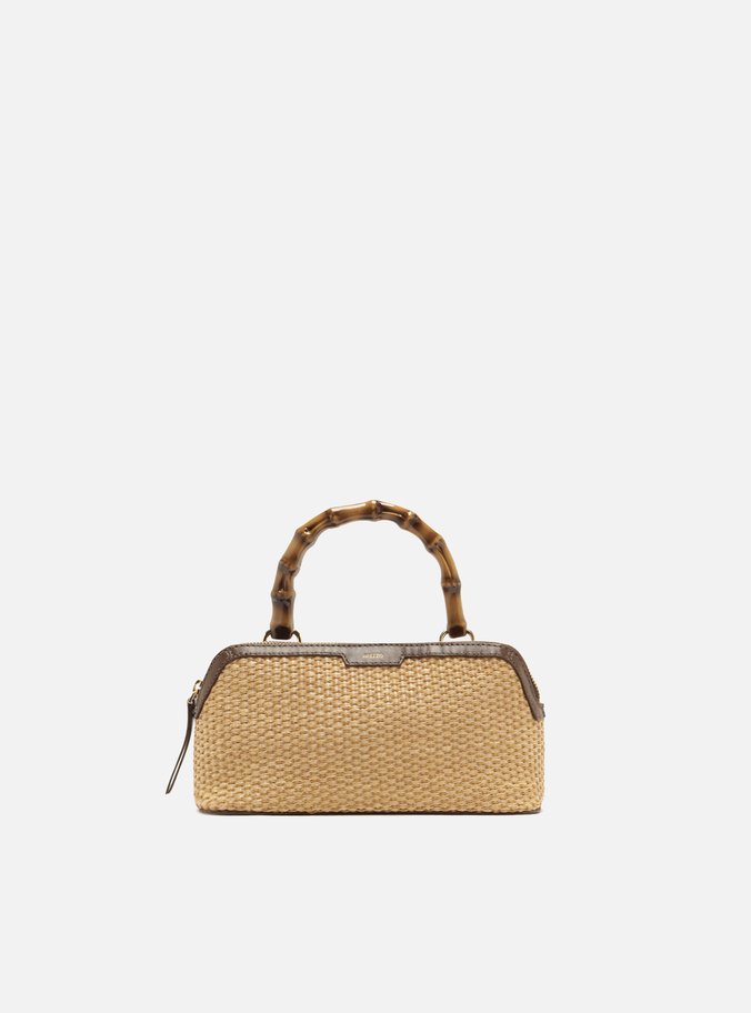 Bolsa Tiracolo Natural Média Palha Alça Bambu