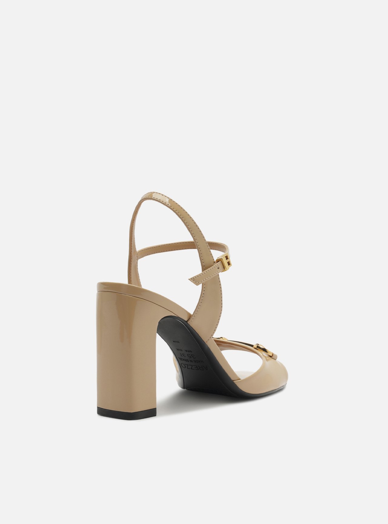 Sandália Nude Verniz Salto Bloco Slingback Bridão — foto 3