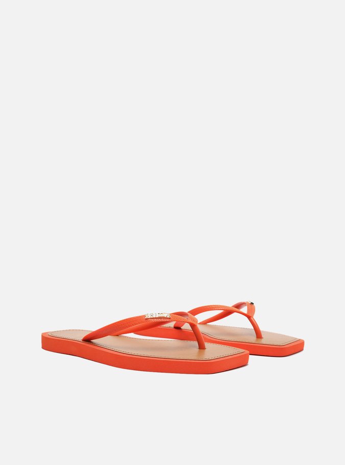 Chinelo de Dedo Laranja Square Palmilha Marrom