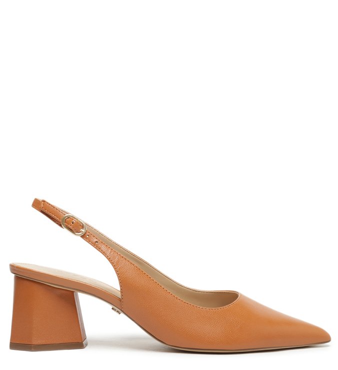 Scarpin Marrom Couro Bloco Slingback