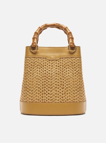Bolsa Bucket Marrom Clara Couro Palha Isla Média