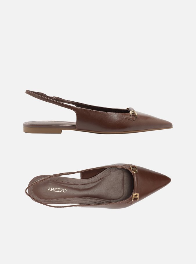Sapatilha Marrom Couro Bico Fino Slingback