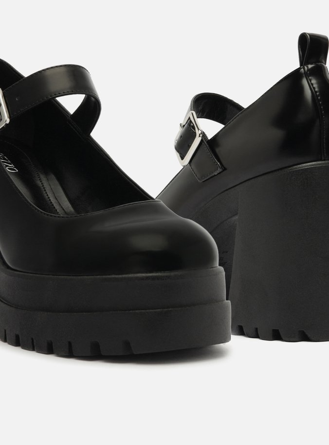 Sapato Preto Salto Alto Tratorada Ashley