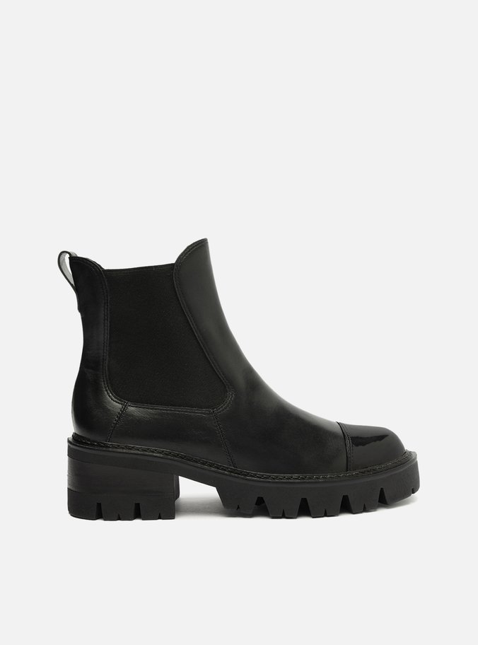 Bota Preta Couro Cano Médio Tratorada Elástico