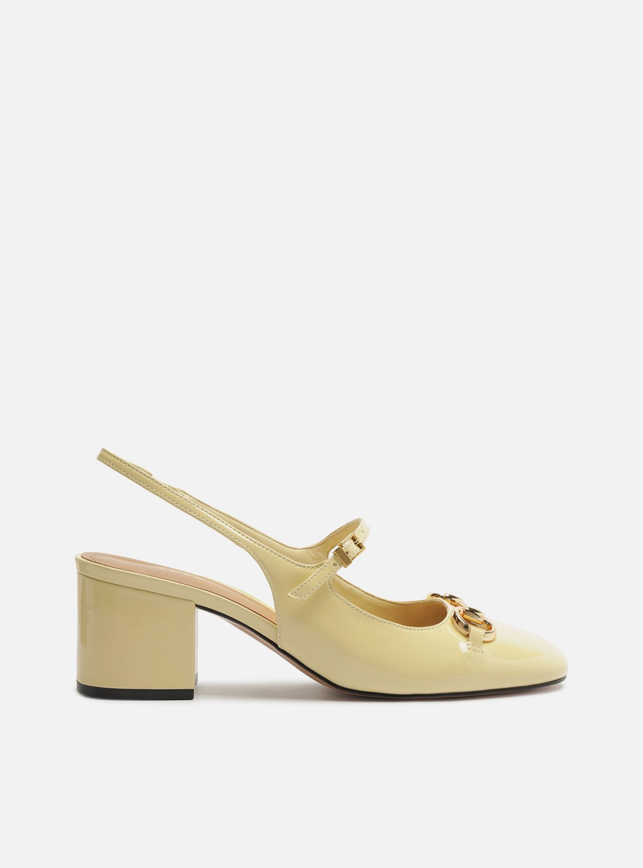 Scarpin Amarelo Verniz Salto Bloco Bridão Slingback — foto 1