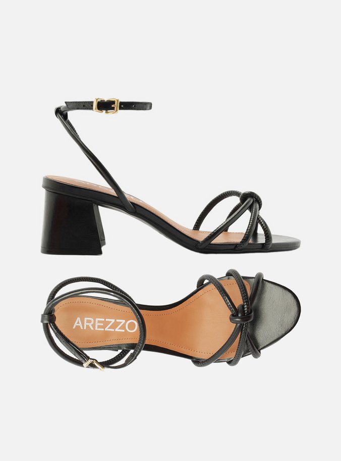 Sandália Preta Salto Bloco Custom Anklet