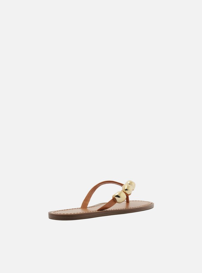 Rasteira Marrom Couro Flip Flop Metais