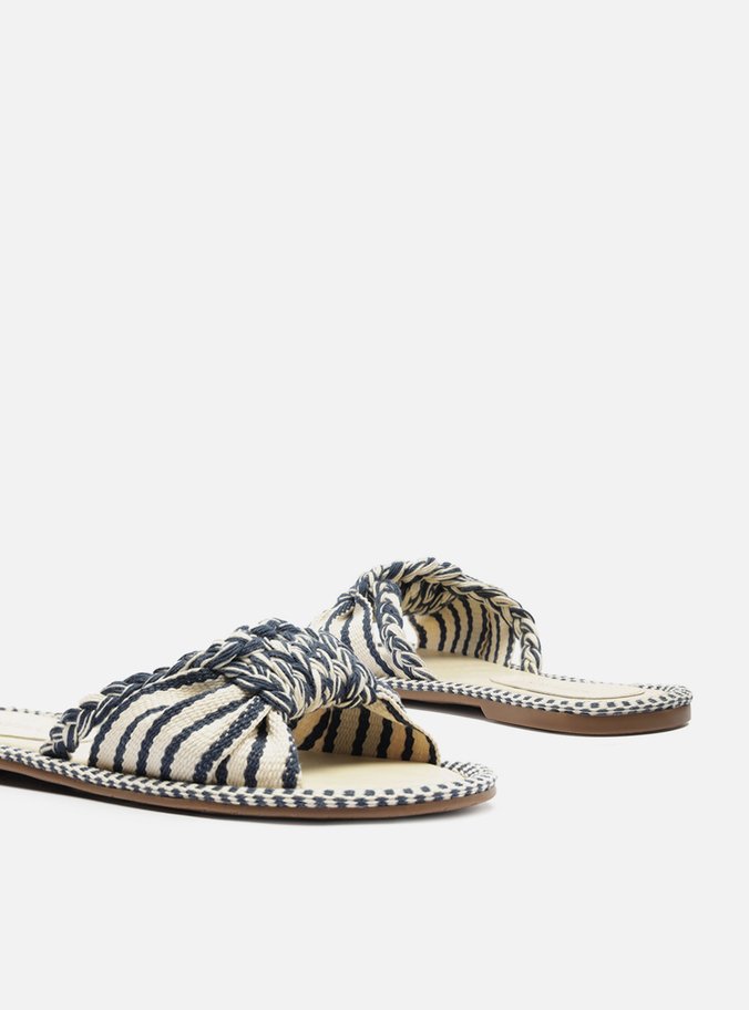 Rasteira Tecido Cru Flat Tira Única Azul