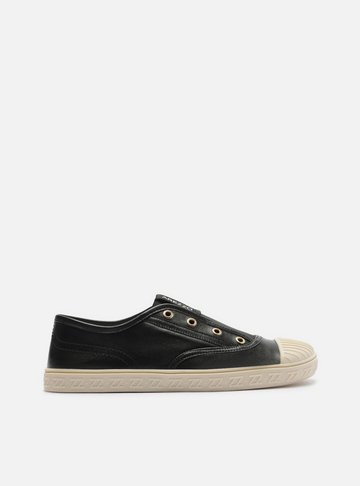Tênis Slip On Preto Couro Sola Baixa Elástico