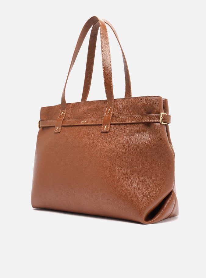 Bolsa Shopping Marrom Couro Grande Fivelas
