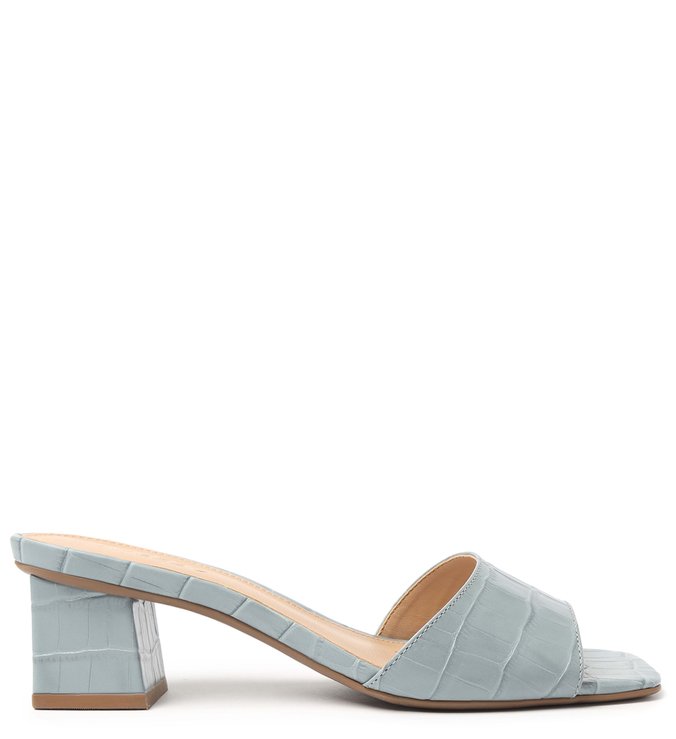 Mule Azul Croco Salto Bloco