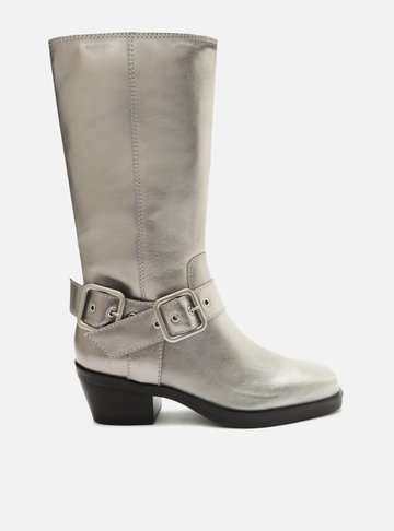 Bota Prata Couro Cano Médio Montaria West