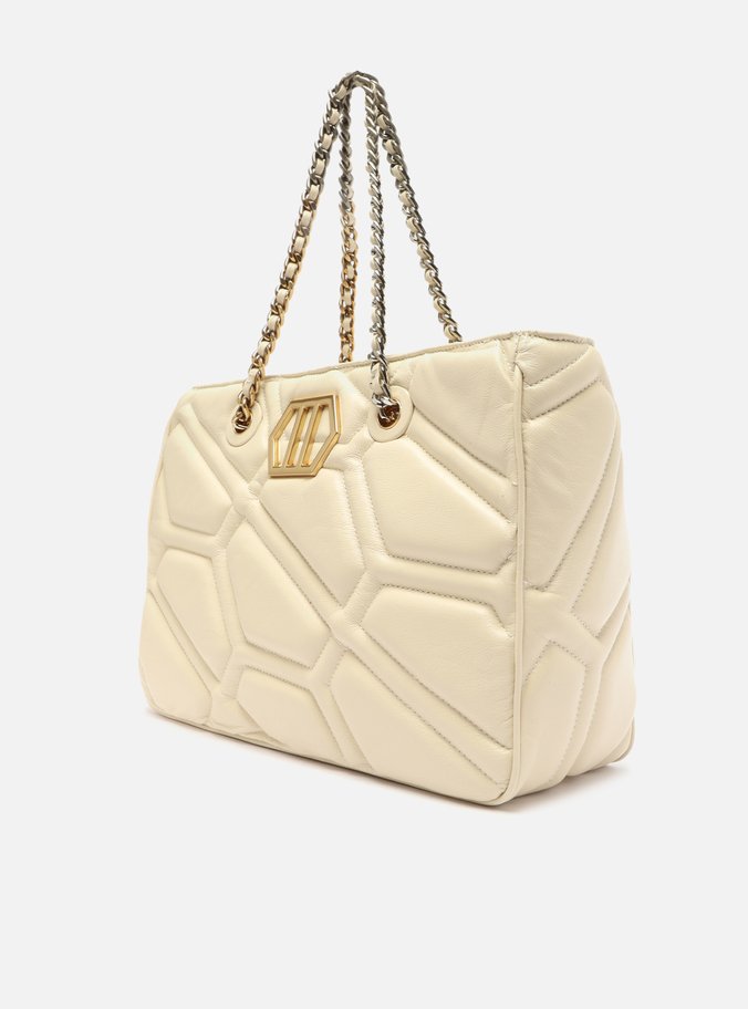 Bolsa Shopping Branca Couro Emma Grande Corrente