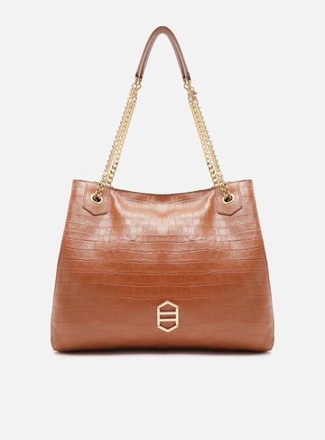 Bolsa Hobo Marrom Couro Croco Grande Reversível
