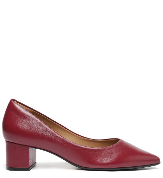 Scarpin Vermelho Couro Salto Bloco Baixo