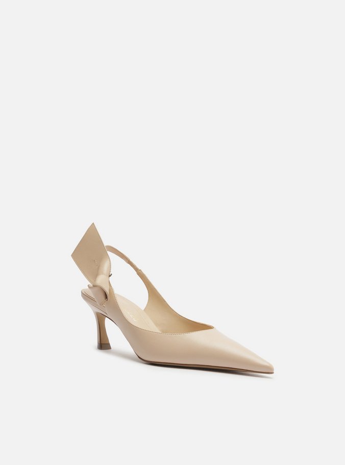 Scarpin Nude Couro Salto Baixo Slingback Livia
