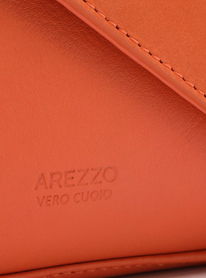 Bolsa Clutch Laranja Couro Média Geométrica
