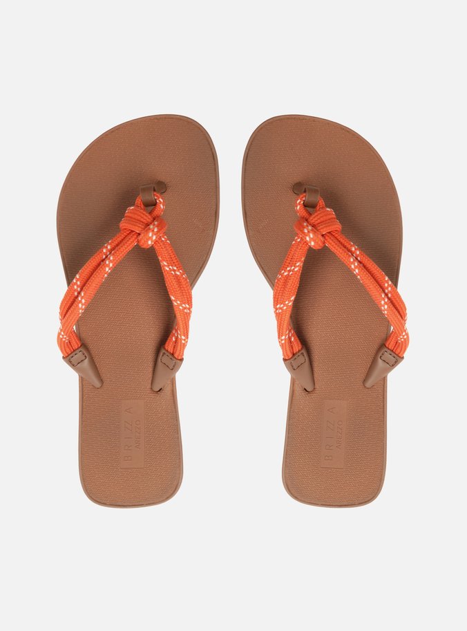 Sandália Marrom Flatform Cordão Laranja Mykonos