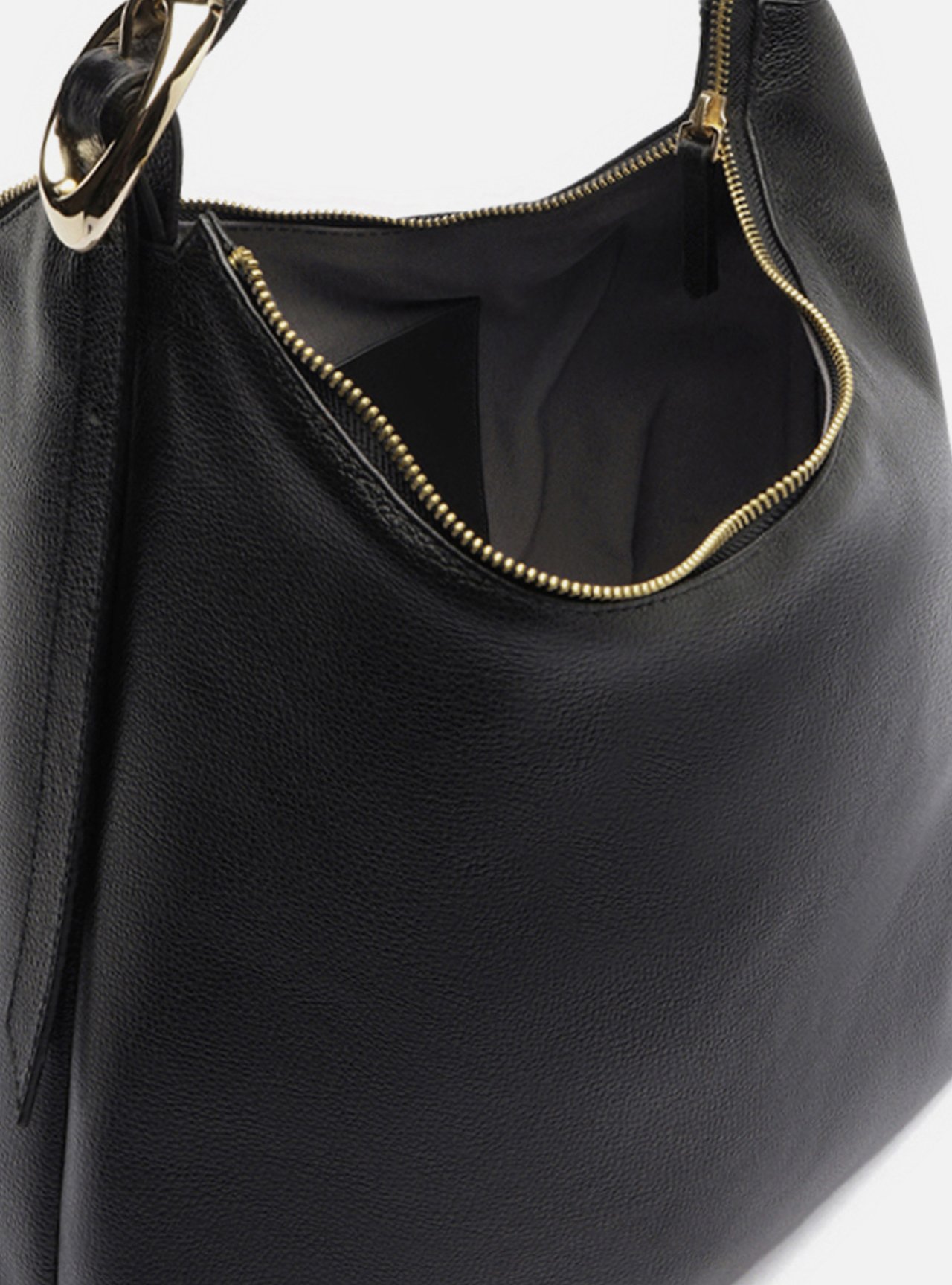 Bolsa Hobo Preta Couro Grande Fivela Oval — foto 4