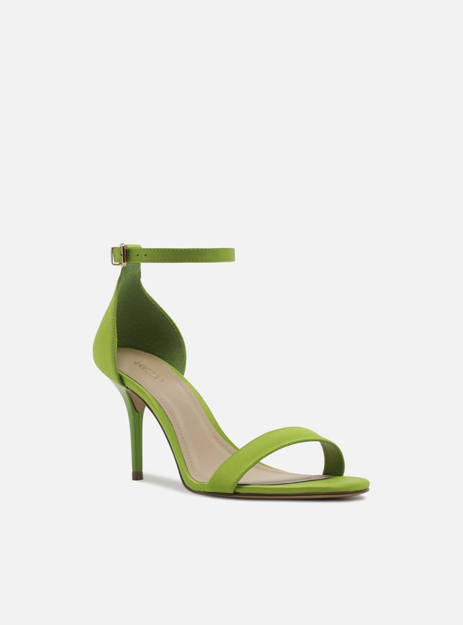 Sandália Salto Médio Verde Cetim