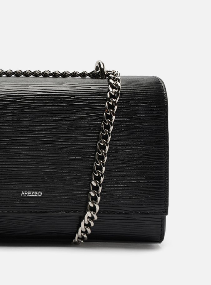 Bolsa Tiracolo Preta Couro Abraccio Wave Pequena