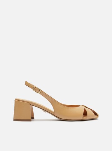 Scarpin Nude Couro Slingback Cabedal Vazado