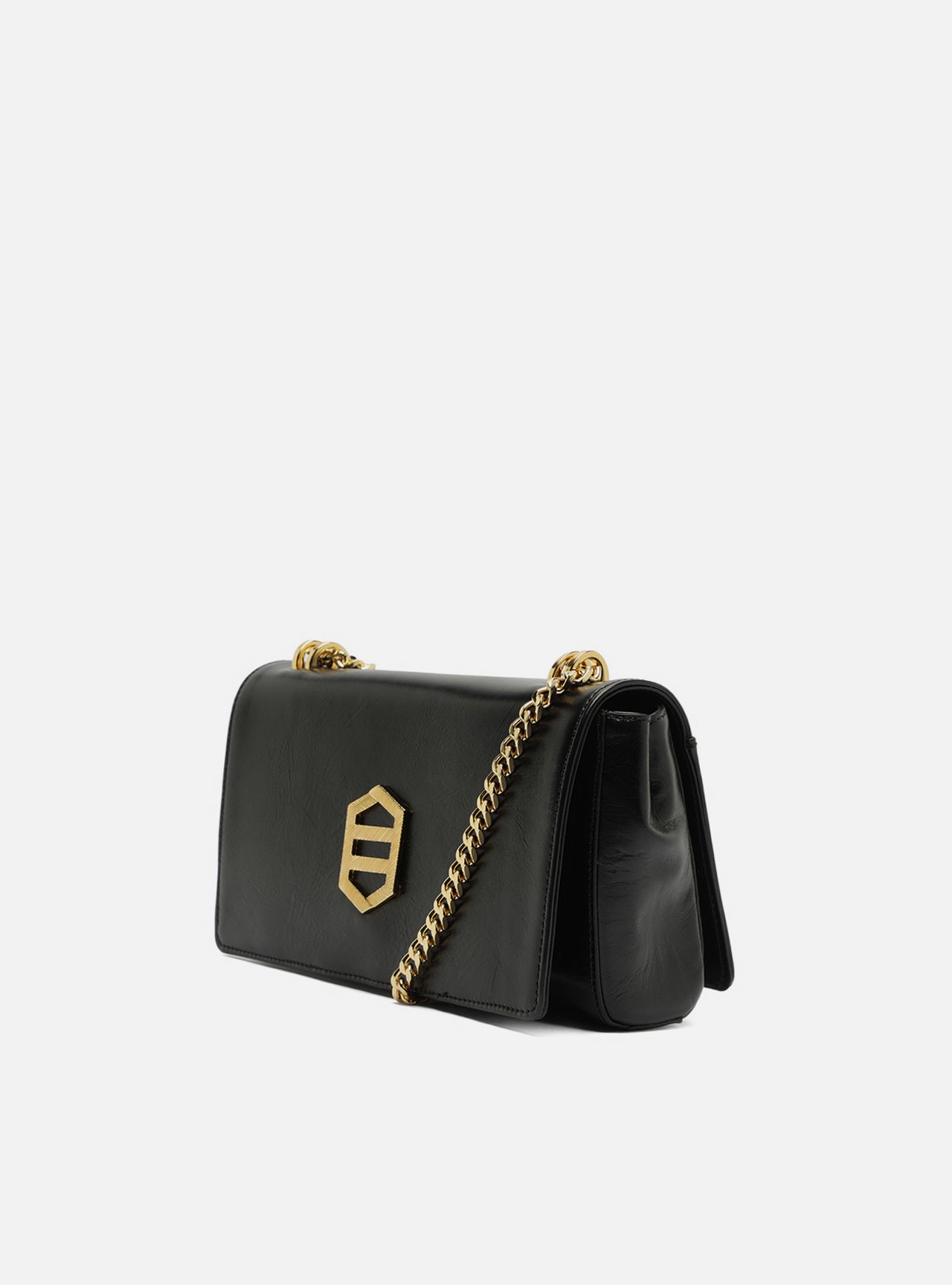 Bolsa Tiracolo Preta Couro Média Metal Dourado — foto 2