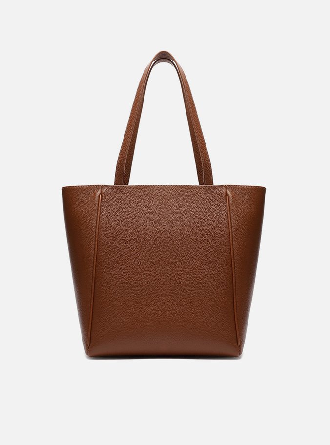 Bolsa Tote Marrom Couro Média Metal Flor