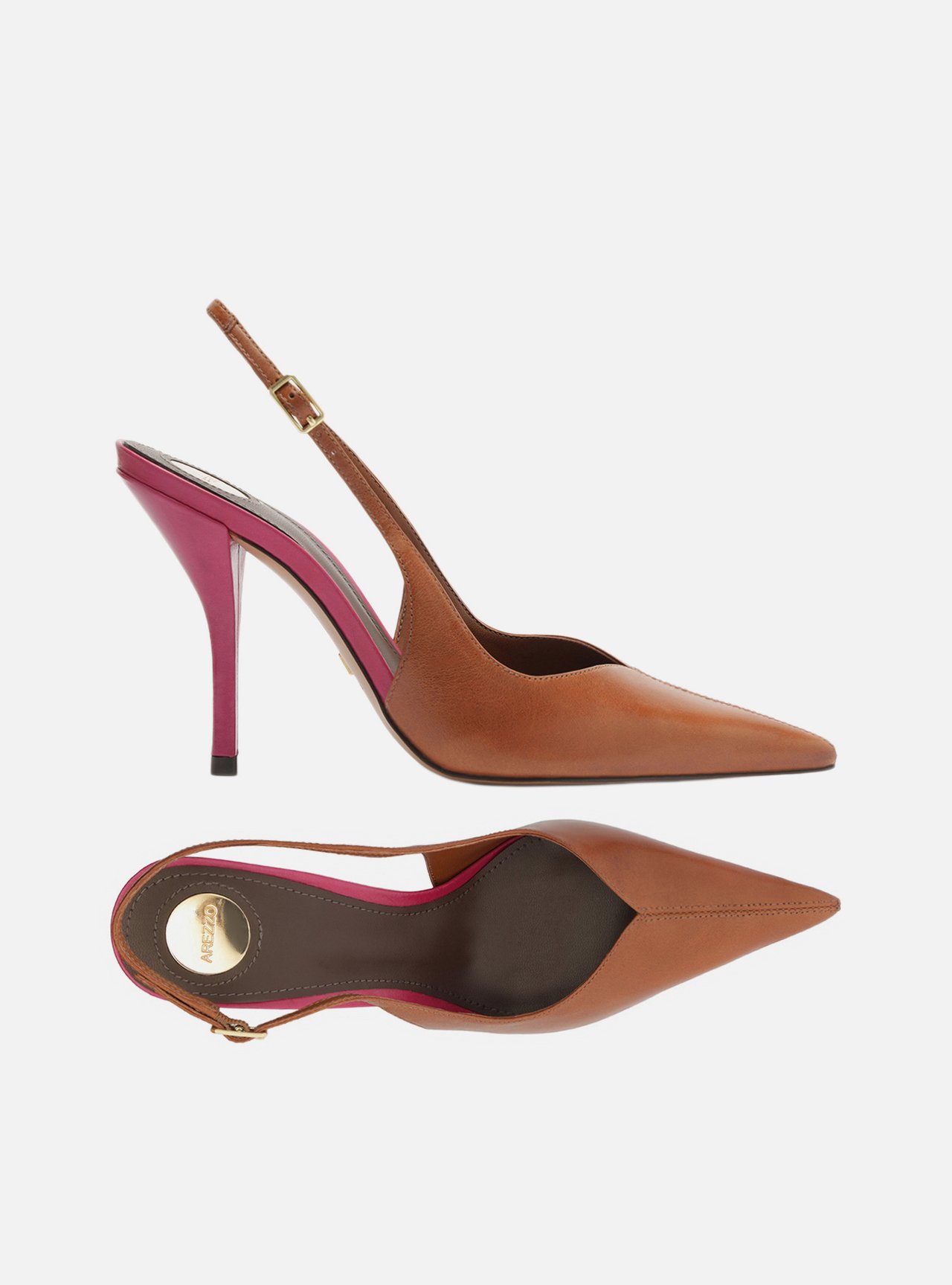 Scarpin Marrom Couro Salto Fino Slingback — foto 5