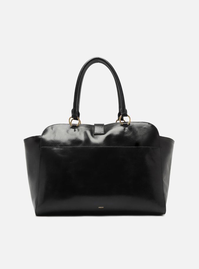 Bolsa Tote Preta Couro Estonado Grande Metal