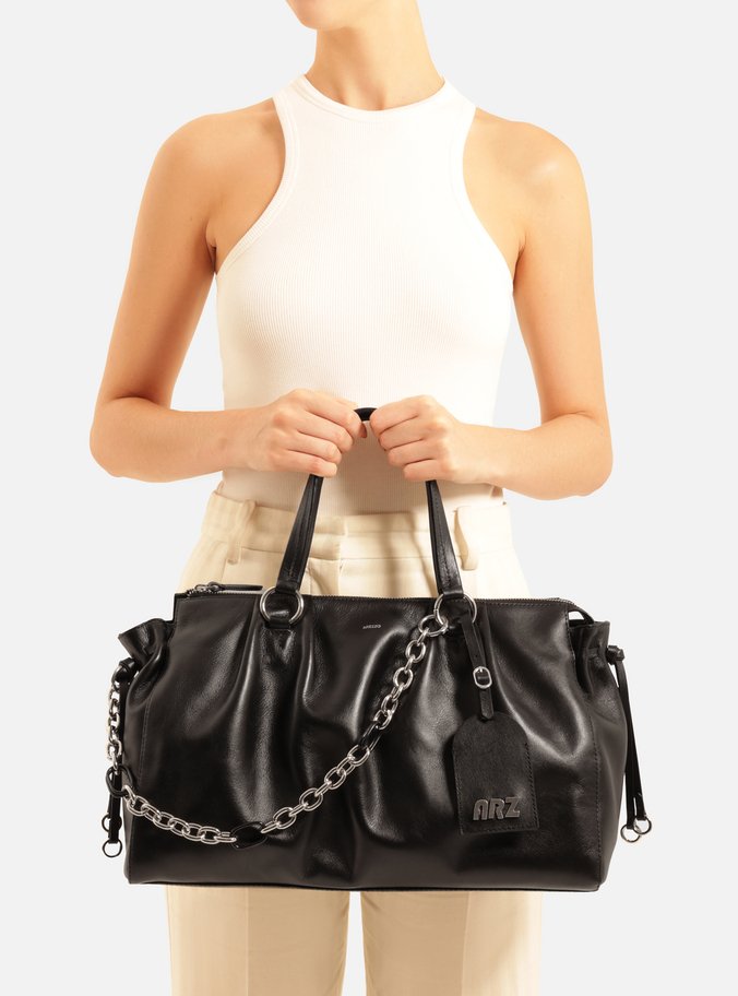 Bolsa Tote Couro Preta Grande