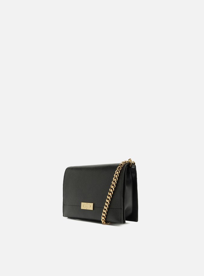 Bolsa Tiracolo Preta Couro Pequena Metais