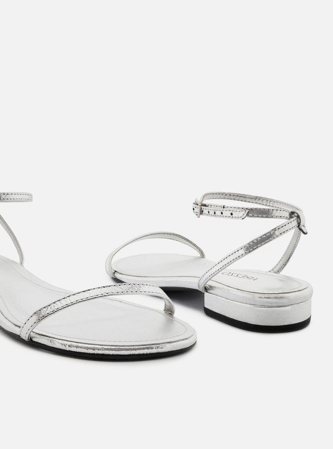 Sandália Rasteira Prateada Slim Minimalista
