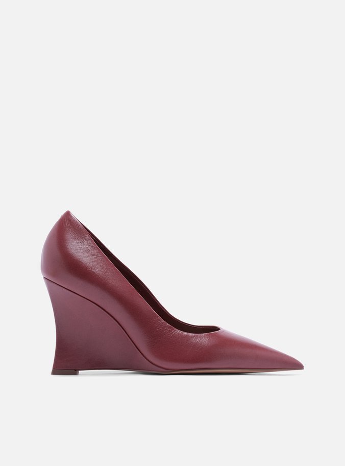 Scarpin Vinho Couro Salto Anabela Bico Fino