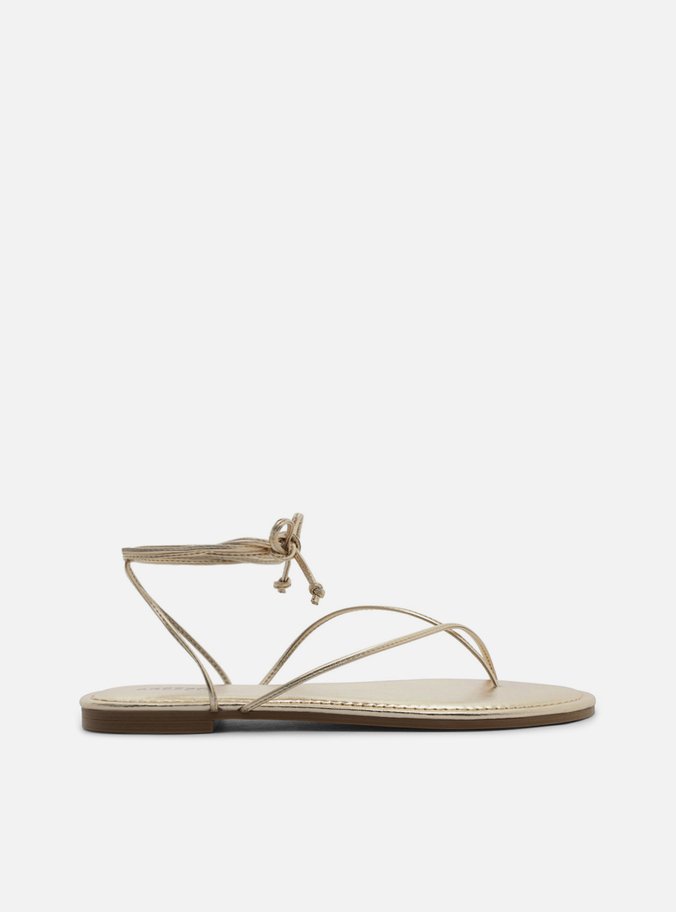 Sandália Rasteira Dourada Slim Amarração