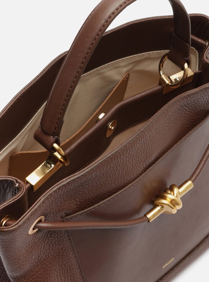 Bolsa Tote Marrom Dark Couro Helena Grande Nó Metal