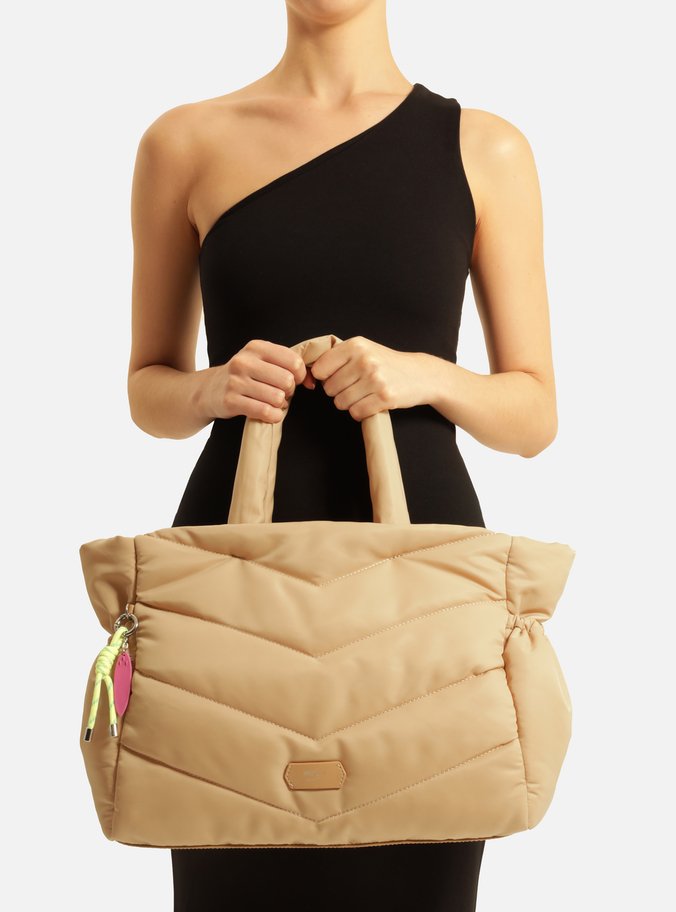 Bolsa Shopping Bege Nylon Grande Puffer