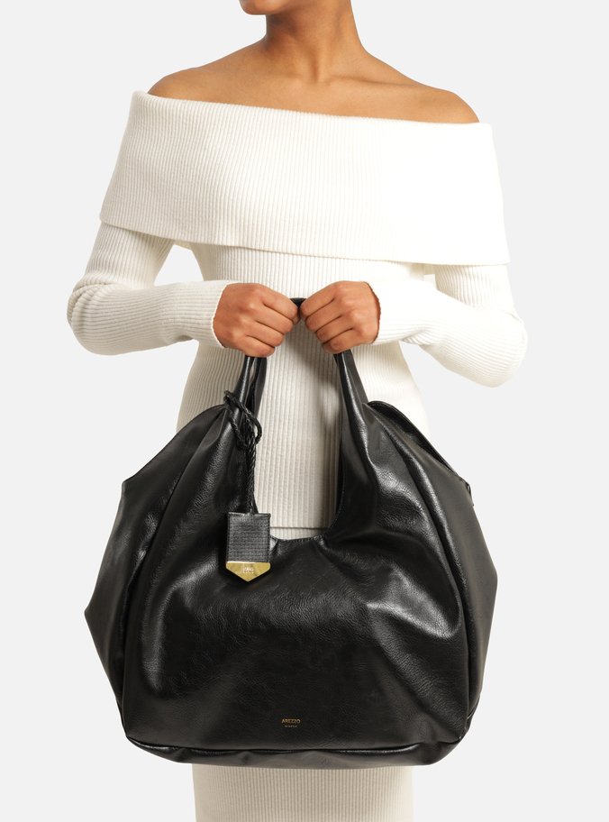 Bolsa Hobo Preta Grande Bag Charm Tressê