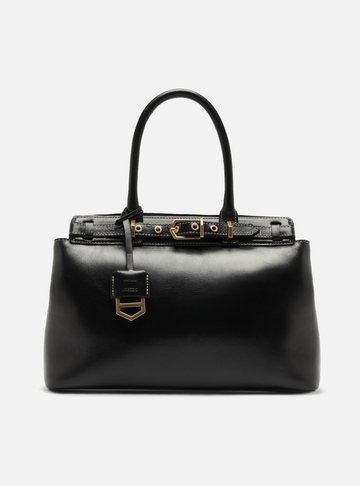 Bolsa Tote Preta Couro Grande Bag Charm Victória