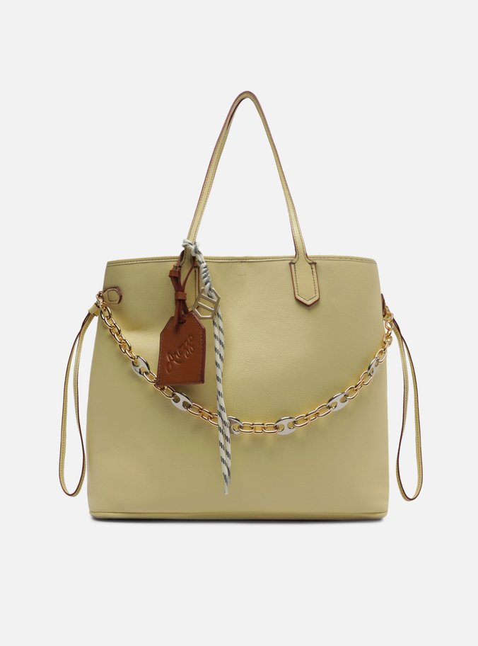 Bolsa Shopping Amarela Couro Grande Corrente
