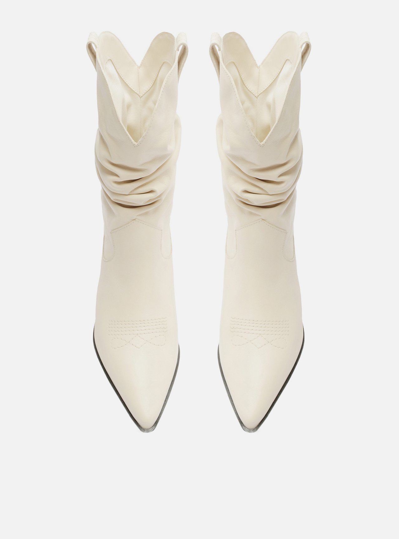 Bota Off-White Couro Cano Curto Franzido Western — foto 5