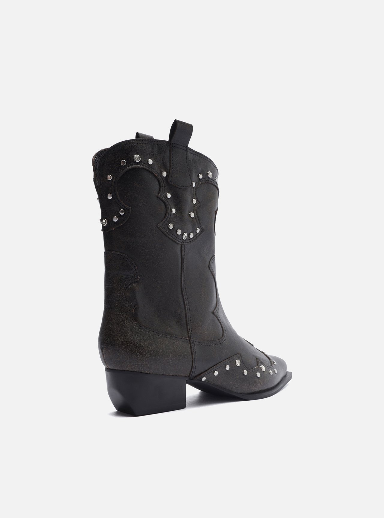 Bota Preta Couro Worn Cano Curto Western Folk — foto 3